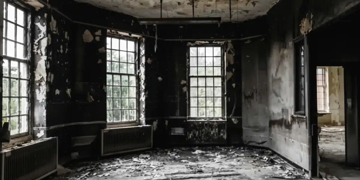 fire damage repair addressing severe interior damage and smoke residue inside a burned home in Oklahoma City, OK