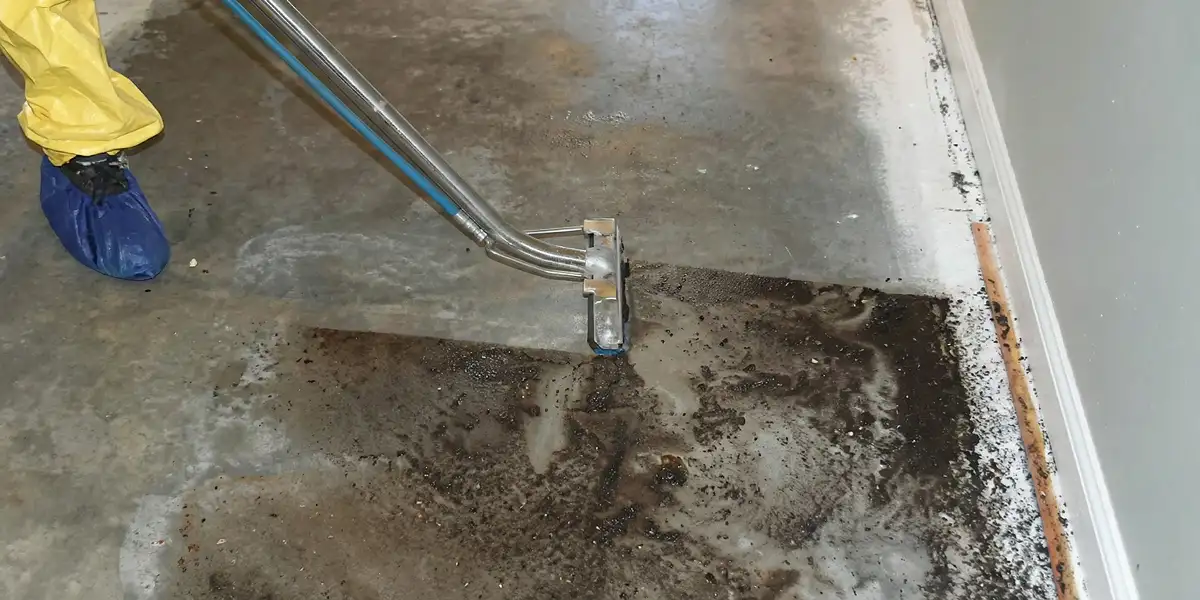 sewage removal technicians extracting contaminated wastewater from a residential floor in Oklahoma City, OK